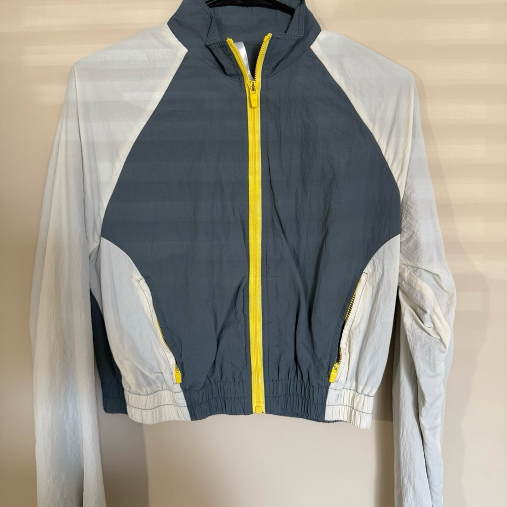 Fabletics Gray and White Jacket with Yellow Accents